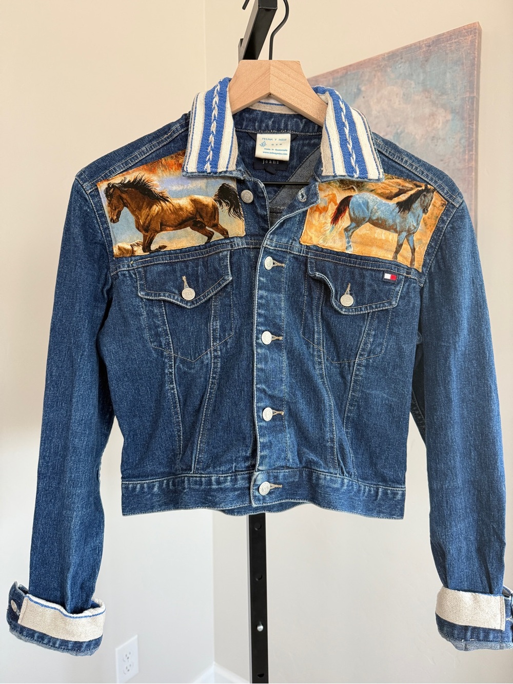 Vintage Y2K Tommy Jeans Horse Western Denim Jacket M Upcycled Reworked Cowgirl
